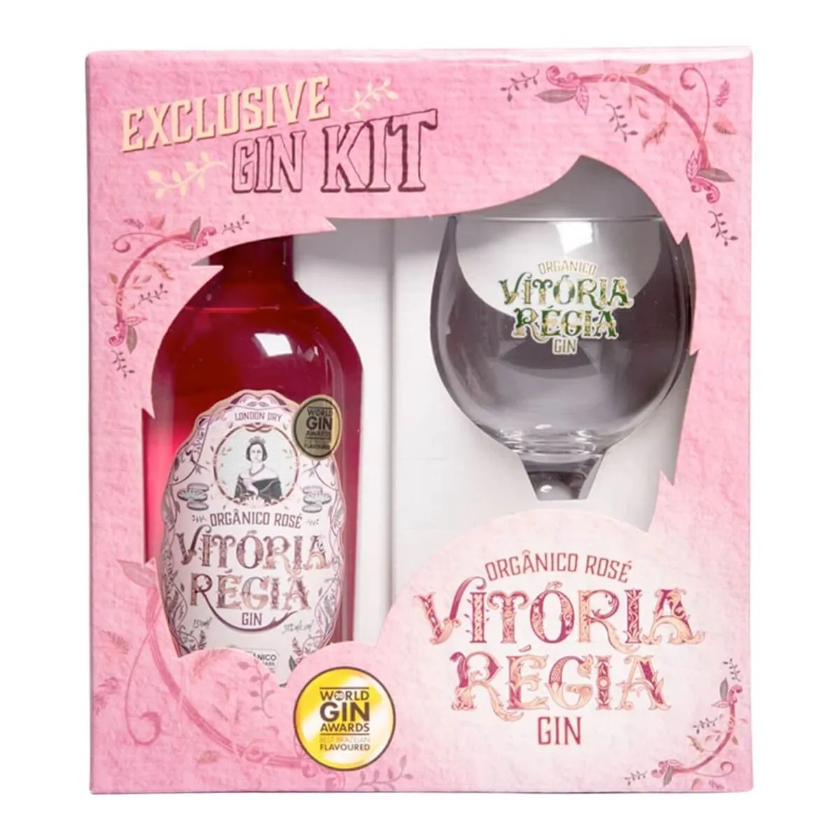 KIT GIN VITORIA REGIA ROSE C/TACA 750ML